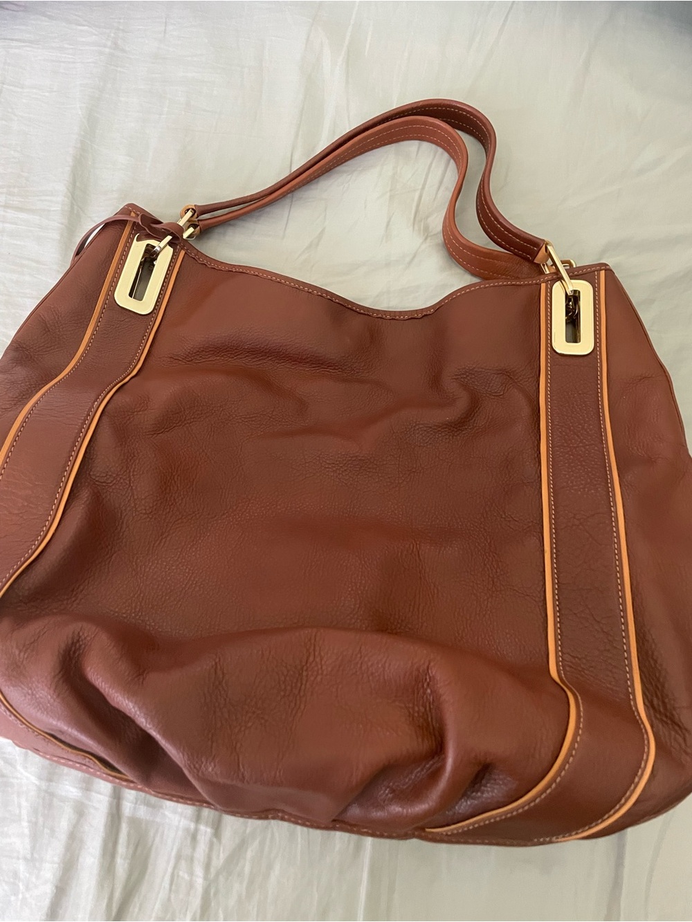 DKNY Large cognac brown pebbled leather Hobo shoulder bag